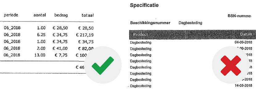 Witte achtergrond van factuur: hoe het wel en niet moet.